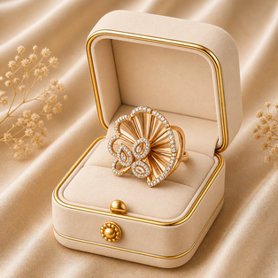 DESIGNER RING PEAR DROP SHAPE CUT 3 PEAR ROSE COLLECTION Platinum